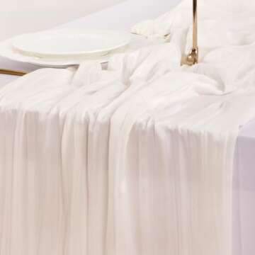 Socomi Ivory White Spring Easter Table Runner Cheesecloth Table Runner 120 inch Cheese Cloth Runner 10FT Boho Rustic Gauze Table Runner for Wedding Party Baby Shower Birthday Home Decor