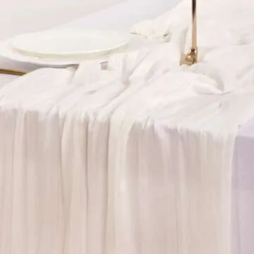 Socomi Ivory White Spring Easter Table Runner Cheesecloth Table Runner 120 inch Cheese Cloth Runner 10FT Boho Rustic Gauze Table Runner for Wedding Party Baby Shower Birthday Home Decor