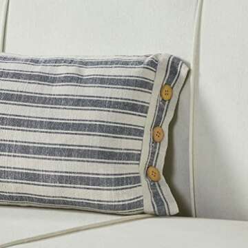 Piper Classics Market Place Blue Ticking Stripe Pillow Cover 12" x 20"