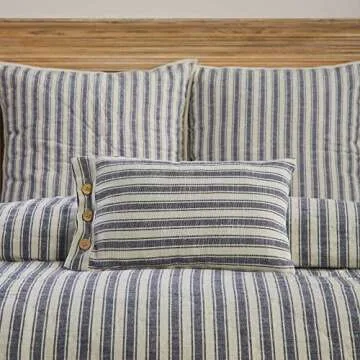 Piper Classics Market Place Blue Ticking Stripe Pillow Cover 12" x 20"