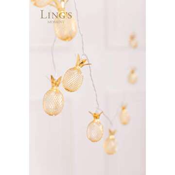 Ling's moment Novel Gold Metal Mesh Pineapple LED Lantern String Lights Battery Powered for Outdoor Wedding Party,Fairy's Camping Tent Decor (Warm White)