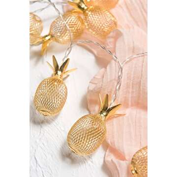 Ling's moment Novel Gold Metal Mesh Pineapple LED Lantern String Lights Battery Powered for Outdoor Wedding Party,Fairy's Camping Tent Decor (Warm White)