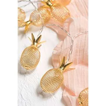 Ling's moment Novel Gold Metal Mesh Pineapple LED Lantern String Lights Battery Powered for Outdoor Wedding Party,Fairy's Camping Tent Decor (Warm White)