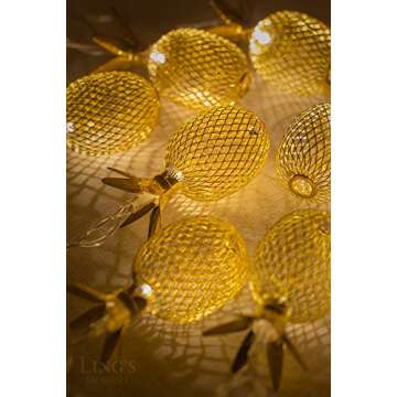 Ling's moment Novel Gold Metal Mesh Pineapple LED Lantern String Lights Battery Powered for Outdoor Wedding Party,Fairy's Camping Tent Decor (Warm White)
