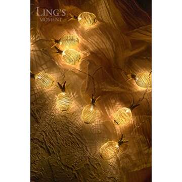 Ling's moment Novel Gold Metal Mesh Pineapple LED Lantern String Lights Battery Powered for Outdoor Wedding Party,Fairy's Camping Tent Decor (Warm White)