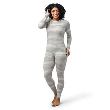 Smartwool Women's Classic Thermal Merino Wool Base Layer — Pattern Crew (Slim Fit), Light Gray Mountain Scape, Medium