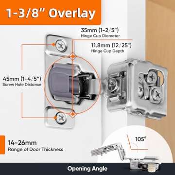 DecoBasics 50 Pack 1-3/8" Overlay Soft Close Cabinet Hinges for Kitchen Cabinets -Satin Nickel Self ...