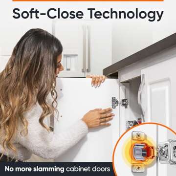 DecoBasics 50 Pack 1-3/8" Overlay Soft Close Cabinet Hinges for Kitchen Cabinets -Satin Nickel Self Closing Kitchen Cabinet Hinges Concealed with Built-in Soft Close Hinges Damper -3 Way Adjustability