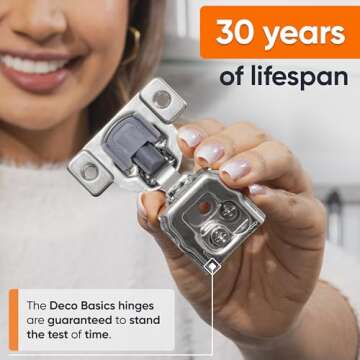 DecoBasics 50 Pack 1-3/8" Overlay Soft Close Cabinet Hinges for Kitchen Cabinets -Satin Nickel Self Closing Kitchen Cabinet Hinges Concealed with Built-in Soft Close Hinges Damper -3 Way Adjustability