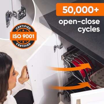 DecoBasics 50 Pack 1-3/8" Overlay Soft Close Cabinet Hinges for Kitchen Cabinets -Satin Nickel Self Closing Kitchen Cabinet Hinges Concealed with Built-in Soft Close Hinges Damper -3 Way Adjustability