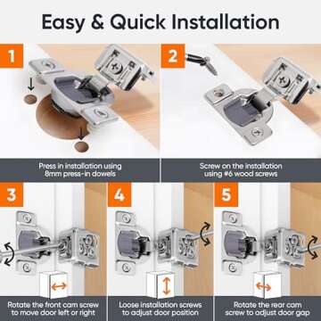 DecoBasics 50 Pack 1-3/8" Overlay Soft Close Cabinet Hinges for Kitchen Cabinets -Satin Nickel Self Closing Kitchen Cabinet Hinges Concealed with Built-in Soft Close Hinges Damper -3 Way Adjustability