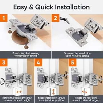 DecoBasics 50 Pack 1-3/8" Overlay Soft Close Cabinet Hinges for Kitchen Cabinets -Satin Nickel Self Closing Kitchen Cabinet Hinges Concealed with Built-in Soft Close Hinges Damper -3 Way Adjustability