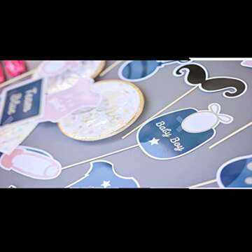 Baby Shower Photo Booth Props Navy Blue and Pink Boy or Girl Gender Reveal Party Supplies