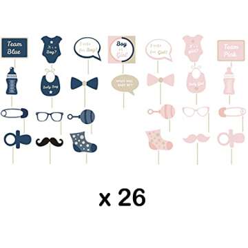 Baby Shower Photo Booth Props Navy Blue and Pink Boy or Girl Gender Reveal Party Supplies