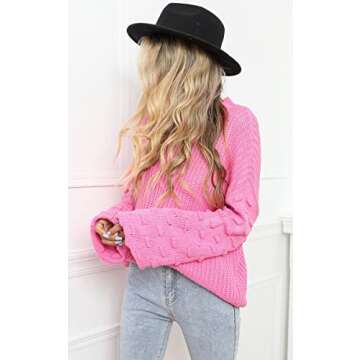 Angashion Womens Sweaters Pullover Oversized Deep V Neck Off Shoulder Tops Long Sleeves Loose Knit Sweater 2242Pink X-Large