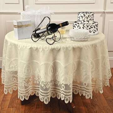 YIZUNNU Beige Lace Round Tablecloths Washable Jacquard 70 inch Table Cloth Dinner Table Cover for Wedding Party Restaurant Banquet Picnic Decor