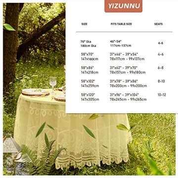 YIZUNNU Beige Lace Round Tablecloths Washable Jacquard 70 inch Table Cloth Dinner Table Cover for Wedding Party Restaurant Banquet Picnic Decor