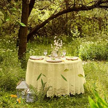 YIZUNNU Beige Lace Round Tablecloths Washable Jacquard 70 inch Table Cloth Dinner Table Cover for Wedding Party Restaurant Banquet Picnic Decor