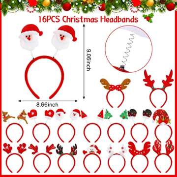 32 Pcs Christmas Headbands and Glasses Frames, Christmas Party Glittered Glasses Frame Funny Eyewear...