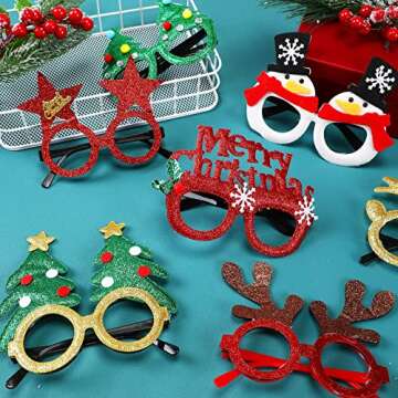 32 Pcs Christmas Headbands and Glasses Frames, Christmas Party Glittered Glasses Frame Funny Eyewear Cute Hair Hoop Christmas Head Boppers Decoration Accessories for Xmas Party Supplies Holiday Favors