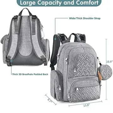 Diaper Bag Backpack, 6 in 1 Kit Baby Bags Large Travel Diaper Backpack for Boys and Girls with Washable Changing Pad, Extra Breast Insulated Cooler, Pacifier Case, Silicone Bag and Stroller Straps