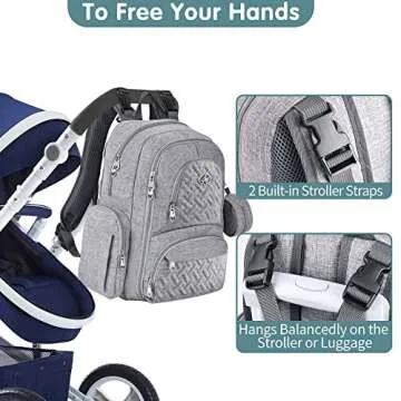 Diaper Bag Backpack, 6 in 1 Kit Baby Bags Large Travel Diaper Backpack for Boys and Girls with Washable Changing Pad, Extra Breast Insulated Cooler, Pacifier Case, Silicone Bag and Stroller Straps