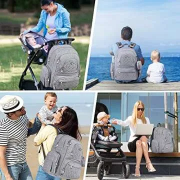 Diaper Bag Backpack, 6 in 1 Kit Baby Bags Large Travel Diaper Backpack for Boys and Girls with Washable Changing Pad, Extra Breast Insulated Cooler, Pacifier Case, Silicone Bag and Stroller Straps