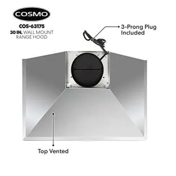 COSMO 63175 30 in. Wall Mount Range Hood with Efficient Airflow, Ducted, 3-Speed Fan, Permanent Filters, LED Lights, Chimney Style Over Stove Vent in Stainless Steel, Exhaust