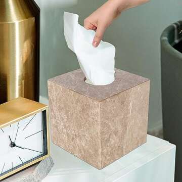 WORHE Tissue Box Cover Italy Natural Marble Heavy Duty Square Facial Toilet Paper Holder for Bathroo...