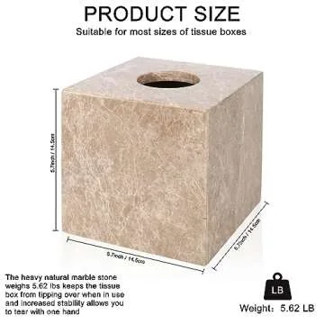 WORHE Tissue Box Cover Italy Natural Marble Heavy Duty Square Facial Toilet Paper Holder for Bathroom Living Room Bedroom Dresser Kitchen Minimalistic Office Home Decor Light Brown (WH012)