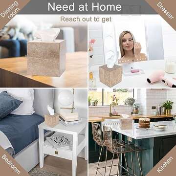 WORHE Tissue Box Cover Italy Natural Marble Heavy Duty Square Facial Toilet Paper Holder for Bathroom Living Room Bedroom Dresser Kitchen Minimalistic Office Home Decor Light Brown (WH012)
