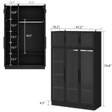 Homsee Bookcase Bookshelf with LED Lights, 5-Tier Shelves and 6 Glass Doors, 47.2" L Wooden Display ...
