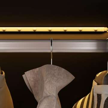 Homsee Bookcase Bookshelf with LED Lights, 5-Tier Shelves and 6 Glass Doors, 47.2" L Wooden Display Storage Cabinet with Hanging Bar for Home Office, Living Room, Black