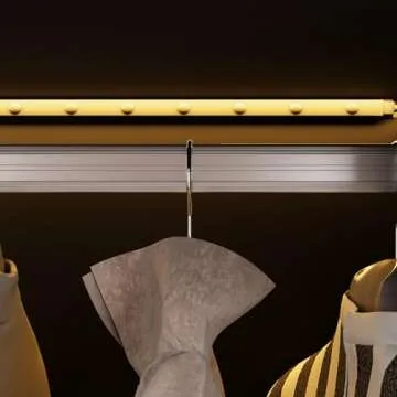 Homsee Bookcase Bookshelf with LED Lights, 5-Tier Shelves and 6 Glass Doors, 47.2" L Wooden Display Storage Cabinet with Hanging Bar for Home Office, Living Room, Black