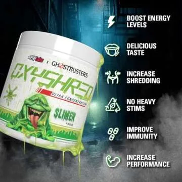 EHP Labs x Ghostbusters OxyShred Pre Workout Powder & Shredding Supplement - Preworkout Powder with Acetyl L Carnitine, Energy Boost Drink - Slimer Lime, 60 Servings