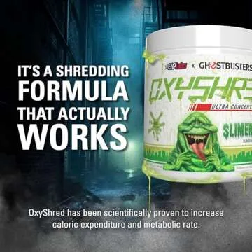 EHP Labs x Ghostbusters OxyShred Pre Workout Powder & Shredding Supplement - Preworkout Powder with Acetyl L Carnitine, Energy Boost Drink - Slimer Lime, 60 Servings