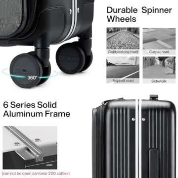 Hanke 24 Inch Checked Luggage with Front Pocket Aluminum Frame (Can Not Open in The Middle) Hard Shell Suitcases with Wheels Rolling Luggage Suitcase with Lock Travel Luggage for Weekender-Jet Black