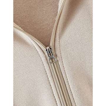 MakeMeChic Women's Zip Up Hoodies Oversized Solid Long Sleeve Drop Shoulder Drawstring Hooded Sweatshirt Apricot S