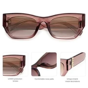 SOJOS Trendy Rectangle Cateye Sunglasses Womens Mens UV400 Fashion Chic Chunky Shades SJ2296, Clear Brown/Gradient Brown