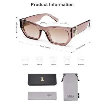 SOJOS Trendy Rectangle Cateye Sunglasses Womens Mens UV400 Fashion Chic Chunky Shades SJ2296, Clear Brown/Gradient Brown