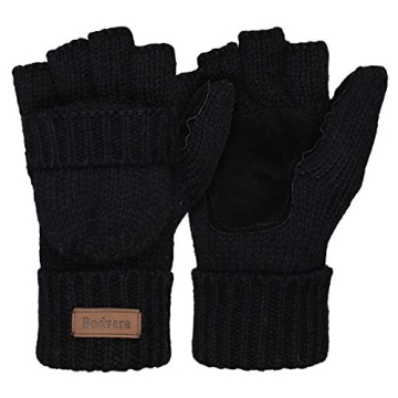 Bodvera Thermal Insulation Fingerless Texting Wool Gloves for Women and Men Winter Warm Knitted Conv...