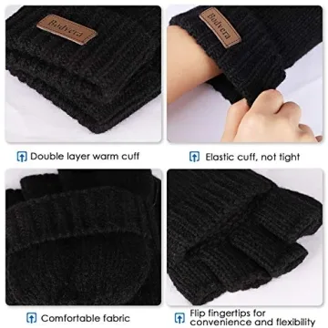 Bodvera Warm Knitted Fingerless Convertible Mittens