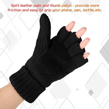 Bodvera Warm Knitted Fingerless Convertible Mittens