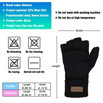 Bodvera Warm Knitted Fingerless Convertible Mittens
