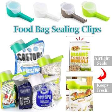 FCOZM Bag Clips for Food, Food Storage Sealing Clips with Pour Spouts, Kitchen Chip Bag Clips, Plast...