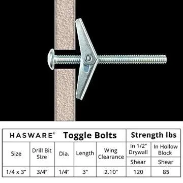 HASWARE Zinc Plated Toggle Bolts for Heavy Items - 8 Pack