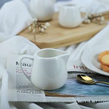 CHOOLD 2 pcs Mini Ceramic Creamer with Handle, Coffee Milk Creamer Pitcher - White - 1.5 oz