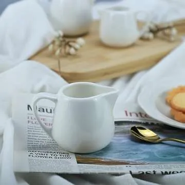 CHOOLD 2 pcs Mini Ceramic Creamer with Handle, Coffee Milk Creamer Pitcher - White - 1.5 oz