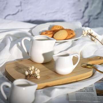 CHOOLD 2 pcs Mini Ceramic Creamer with Handle, Coffee Milk Creamer Pitcher - White - 1.5 oz