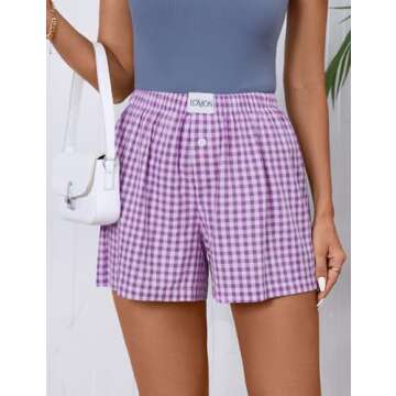 LOMON Womens Boxer Shorts Casual Summer Cotton Pajama Lounge Sleep Pj Gingham Plaid Shorts Y2K Beach...